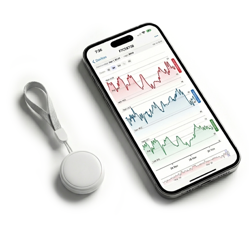 Blue Maestro Bluetooth temperature sensor with mobile app showing wireless temperature and humidity monitoring