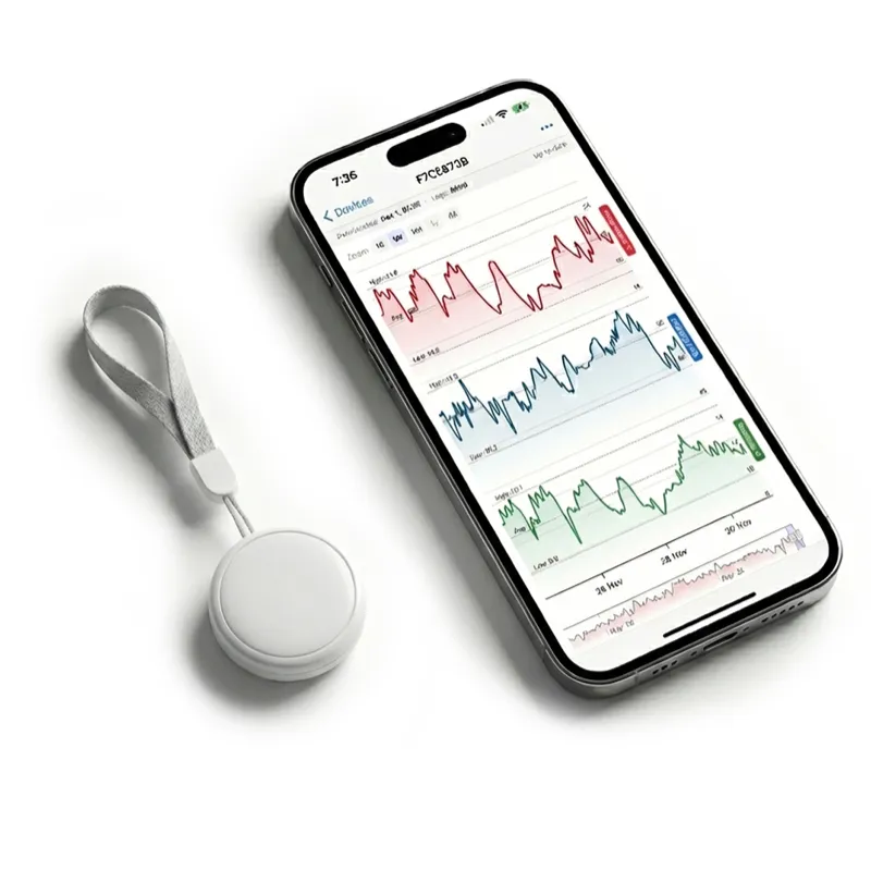 Blue Maestro Bluetooth temperature sensor with mobile app showing wireless temperature and humidity monitoring