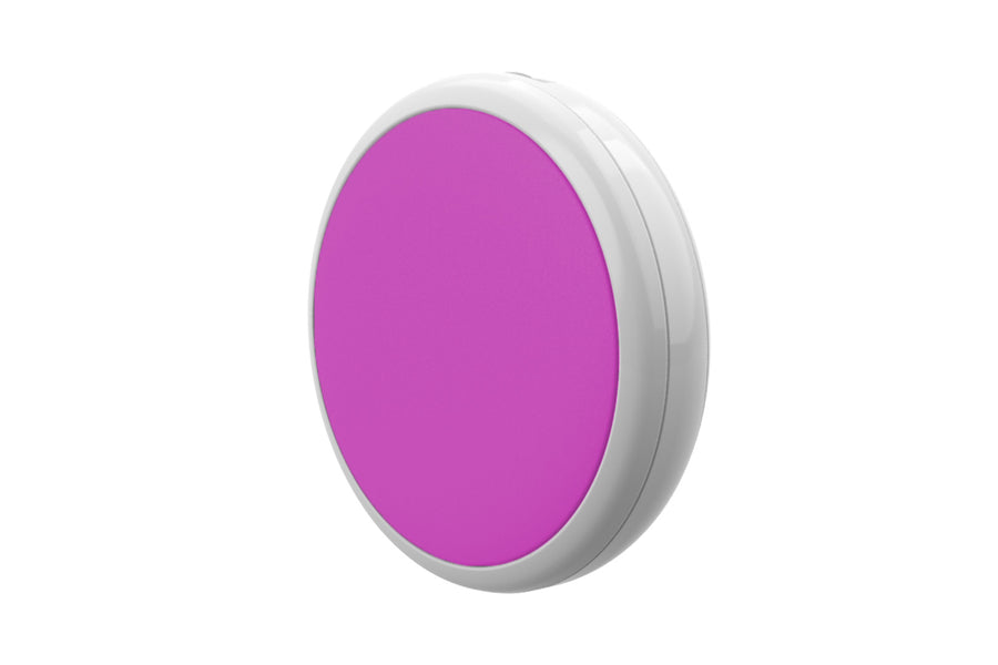 Bluetooth humidity and barometric pressure sensor side on in purple color
