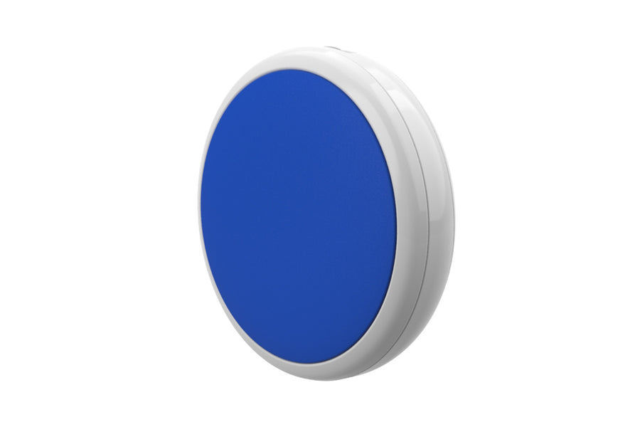 bluetooth temperature and humidity sensor which is blue viewed side on