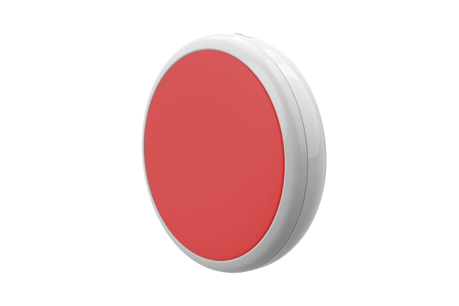 Bluetooth temperature sensor which is red and viewed from side on