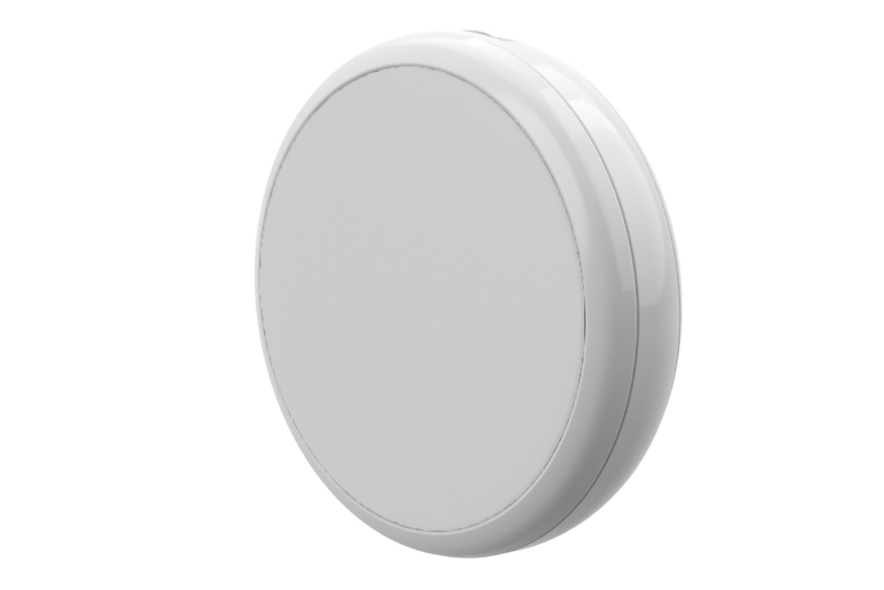 Side on View of Disc Maxi in White - Small Bluetooth Logger for monitoring Temperature, Humidity, Bartometric Pressure and Dew Point